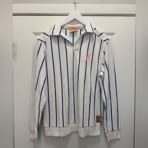 Scotch & Soda Blue White Striped Good Vibes Camp Terrycloth Pullover